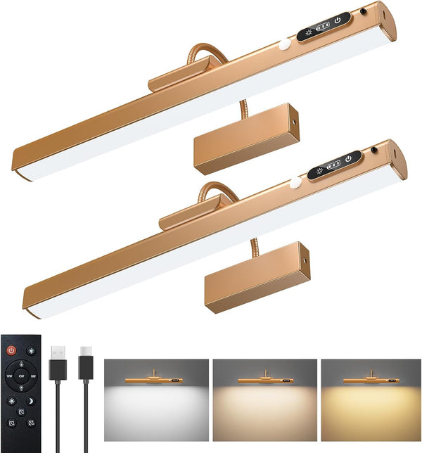 15.7'' Picture Lights for Wall with Motion Sensor & 9000mAh Rechargeable Battery, Picture Light for Paintings, Portraits & Wall Decor, Gold(2pcs)