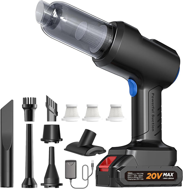 Car Vacuum,WOKEGI Handheld Car Vacuum Cleaner,22000Pa Portable Cordless Vacuum Cleaner and Air Duster Rechargeable,High Power Wet and Dry Portable Vacuum Cleaner with Brushless Motor,12pcs accessories