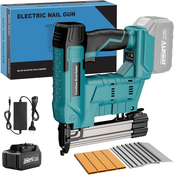 18 Gauge Brad Nailer Cordless, 2 in 1 Nail Gun Cordless with Battery, 21V/ 4.0A Battery Brad Nailer/Staple Gun, Fast Charging for Woodworking,Home Improvement