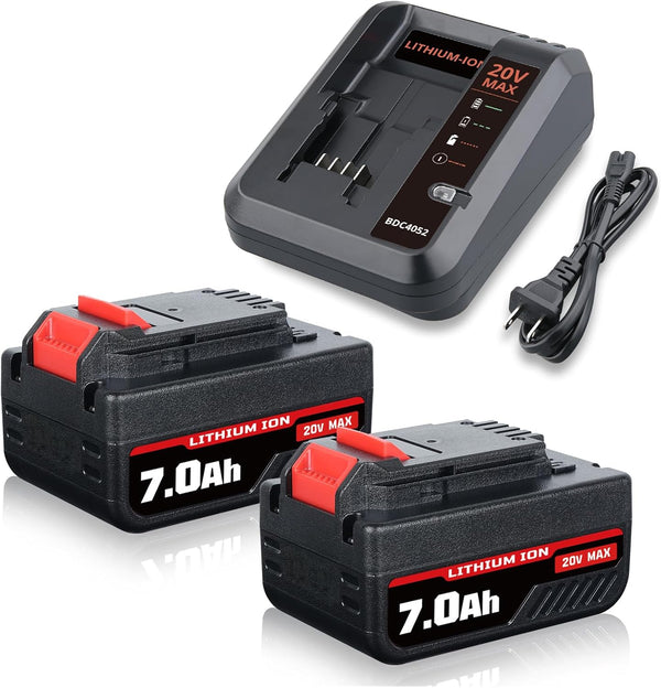 2Pack 7.0Ah PCC685L + PCC692L Charger Combo Replacement for Porter Cable 20V Battery Compatible with Porter Cable 20Volt Max Lithium Batteries PCC685L PCC680L PCC682L PCC685LP